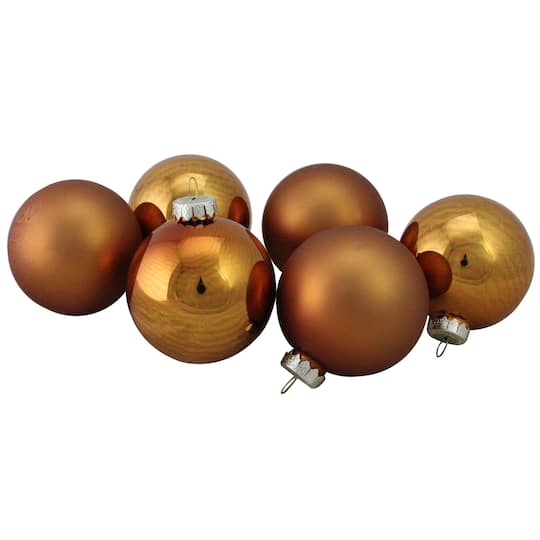 6ct. Bronze &#x26; Amber 2-Finish Glass Ball Ornaments